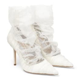 Sexy Ruffled Mesh Lace Covered Translucent Ankle Boots Pointed Toe Woman Dim Lace Summer Boots Thin High Heels Pumps