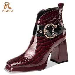 2021 New High Quality Genuine Leather Women's Boots Ladies Ankle Boots High Heels Buckle Platform Shoes for Female Autumn Winter