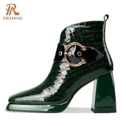 2021 New High Quality Genuine Leather Women's Boots Ladies Ankle Boots High Heels Buckle Platform Shoes for Female Autumn Winter
