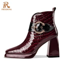 2021 New High Quality Genuine Leather Women's Boots Ladies Ankle Boots High Heels Buckle Platform Shoes for Female Autumn Winter