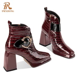 2021 New High Quality Genuine Leather Women's Boots Ladies Ankle Boots High Heels Buckle Platform Shoes for Female Autumn Winter