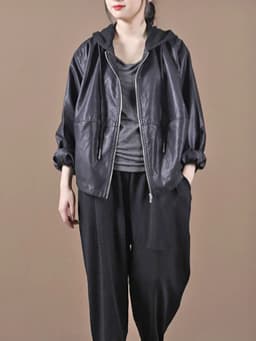 Amax LuluE Spring European Outerwear Womens Black Faux Leather Jacket Ladies Punk Casual Pu Biker Coat Loose Motorcycle Clothing