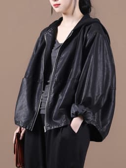 Amax LuluE Spring European Outerwear Womens Black Faux Leather Jacket Ladies Punk Casual Pu Biker Coat Loose Motorcycle Clothing