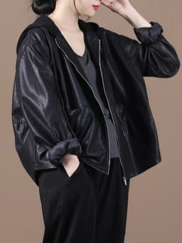 Amax LuluE Spring European Outerwear Womens Black Faux Leather Jacket Ladies Punk Casual Pu Biker Coat Loose Motorcycle Clothing