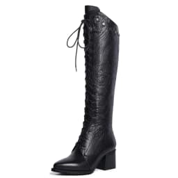 Knee High Boots Women 2026 Cow Genuine Leather Pointed Toe Heel ZIP Laces Punk Casual Warm Long Shoes Winter Big Size 42