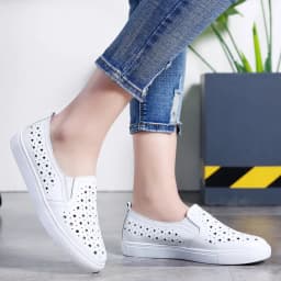 Spring Summer Silver Flats Hollow Out Women's White Loafer Split Leather Boat Shoes Comfy Ladies Best Flats For Standing All Day