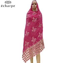 Luxury Scarf High Quality 100% Cotton Dubai African Women Islamic Scarf LOVE Pattern Embroidery Chemical Lace Scarf 2 Color