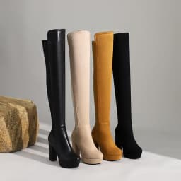 2025 New Waterproof Platform Stitching Over-The-Knee Women's Boots Super High Thick Heel Suede Short Plush PU Long Boots