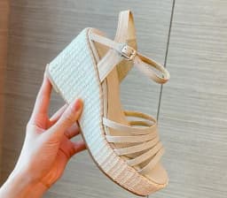 Dipsloot Newest Summer Girls Orange Beige Soft Leather Rome Wedge Sandals Female Open Toe 9 CM Heels Platform Cuts Out Sandals