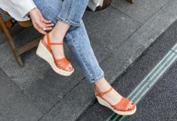 Dipsloot Newest Summer Girls Orange Beige Soft Leather Rome Wedge Sandals Female Open Toe 9 CM Heels Platform Cuts Out Sandals