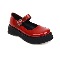 Sweet Dark Blue Mary Jane Shoes Japanese Kawaii Shiny Patent Leather Metal Belt Buckle Women's Pumps Platform Heel Shoes