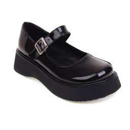 Sweet Dark Blue Mary Jane Shoes Japanese Kawaii Shiny Patent Leather Metal Belt Buckle Women's Pumps Platform Heel Shoes