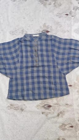 Retro Plaid Cotton Shirt Women's Tee Shirt Loose Stand Collar Tshirt Spring And Summer Three-quarter Sleeve TshirtsWoman Clothes