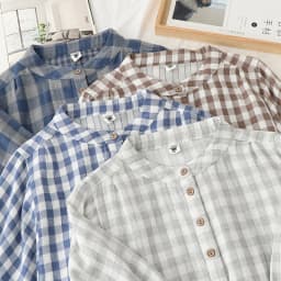 Retro Plaid Cotton Shirt Women's Tee Shirt Loose Stand Collar Tshirt Spring And Summer Three-quarter Sleeve TshirtsWoman Clothes