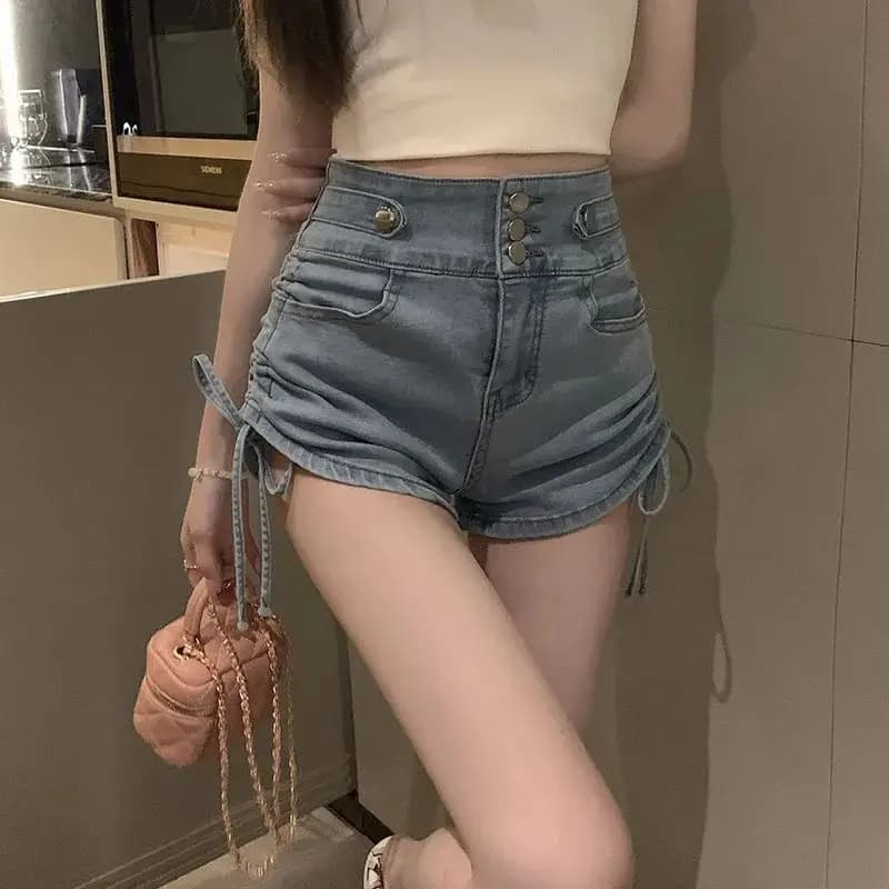 Hot Aesthetic Trendy Sexy Casual Short Pants Women's Korean Summer Wide Leg Fashion Clothing High Waist Jean Denim Shorts Female