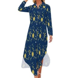 Vintage Moon Casual Dress Tarot Art Collage Aesthetic Dresses V Neck Trendy Chiffon Dress Long Sleeve Print Vestido Big Size 5XL