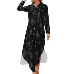 Vintage Moon Casual Dress Tarot Art Collage Aesthetic Dresses V Neck Trendy Chiffon Dress Long Sleeve Print Vestido Big Size 5XL