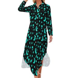 Vintage Moon Casual Dress Tarot Art Collage Aesthetic Dresses V Neck Trendy Chiffon Dress Long Sleeve Print Vestido Big Size 5XL