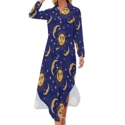 Vintage Moon Casual Dress Tarot Art Collage Aesthetic Dresses V Neck Trendy Chiffon Dress Long Sleeve Print Vestido Big Size 5XL