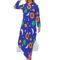 Vintage Moon Casual Dress Tarot Art Collage Aesthetic Dresses V Neck Trendy Chiffon Dress Long Sleeve Print Vestido Big Size 5XL
