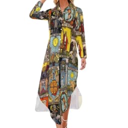 Vintage Moon Casual Dress Tarot Art Collage Aesthetic Dresses V Neck Trendy Chiffon Dress Long Sleeve Print Vestido Big Size 5XL