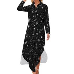 Vintage Moon Casual Dress Tarot Art Collage Aesthetic Dresses V Neck Trendy Chiffon Dress Long Sleeve Print Vestido Big Size 5XL