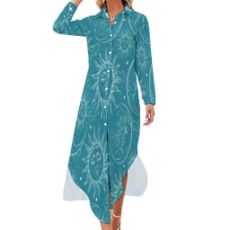 Vintage Moon Casual Dress Tarot Art Collage Aesthetic Dresses V Neck Trendy Chiffon Dress Long Sleeve Print Vestido Big Size 5XL