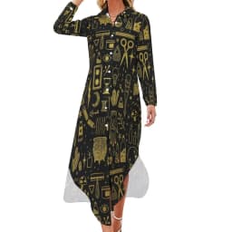 Vintage Moon Casual Dress Tarot Art Collage Aesthetic Dresses V Neck Trendy Chiffon Dress Long Sleeve Print Vestido Big Size 5XL