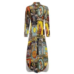 Vintage Moon Casual Dress Tarot Art Collage Aesthetic Dresses V Neck Trendy Chiffon Dress Long Sleeve Print Vestido Big Size 5XL