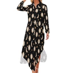 Vintage Moon Casual Dress Tarot Art Collage Aesthetic Dresses V Neck Trendy Chiffon Dress Long Sleeve Print Vestido Big Size 5XL