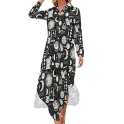 Vintage Moon Casual Dress Tarot Art Collage Aesthetic Dresses V Neck Trendy Chiffon Dress Long Sleeve Print Vestido Big Size 5XL