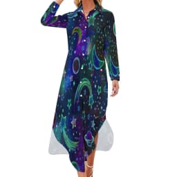 Vintage Moon Casual Dress Tarot Art Collage Aesthetic Dresses V Neck Trendy Chiffon Dress Long Sleeve Print Vestido Big Size 5XL