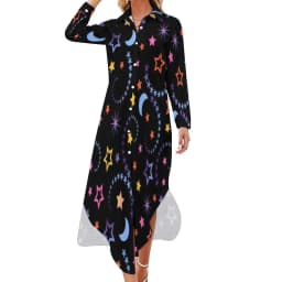Vintage Moon Casual Dress Tarot Art Collage Aesthetic Dresses V Neck Trendy Chiffon Dress Long Sleeve Print Vestido Big Size 5XL