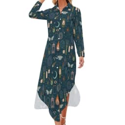 Vintage Moon Casual Dress Tarot Art Collage Aesthetic Dresses V Neck Trendy Chiffon Dress Long Sleeve Print Vestido Big Size 5XL