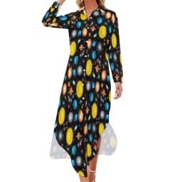 Vintage Moon Casual Dress Tarot Art Collage Aesthetic Dresses V Neck Trendy Chiffon Dress Long Sleeve Print Vestido Big Size 5XL
