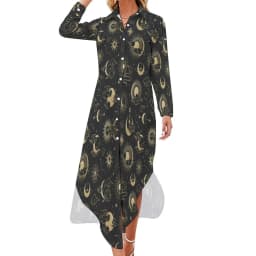 Vintage Moon Casual Dress Tarot Art Collage Aesthetic Dresses V Neck Trendy Chiffon Dress Long Sleeve Print Vestido Big Size 5XL