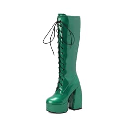 Winter Bright Patent Leather Colorful Patent Leather Boots Plus Size Super Thick Heel Platform Cross Lacing Women's Knee Boots