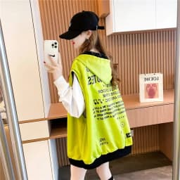 Women's Hooded Sweatshirt Vest Coat Can Be Worn on Both Sides Sleeveless Tops Korean Fashion Streetwear Loose Cotton Cardigan