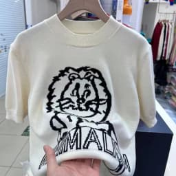 Little Lion short sleeve sweater for women early spring 2022 new chic top niche short half sleeve bottom shirt