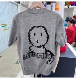 Little Lion short sleeve sweater for women early spring 2022 new chic top niche short half sleeve bottom shirt