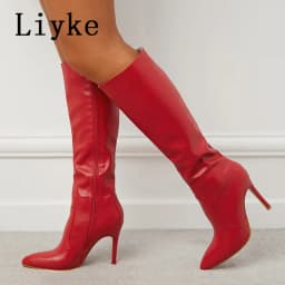 Liyke 2026 Sexy Pointed Toe Pole Dance Stiletto Heels Knee High Boots Fashion Zip Black White Women Long Shoes Botas Altas Mujer