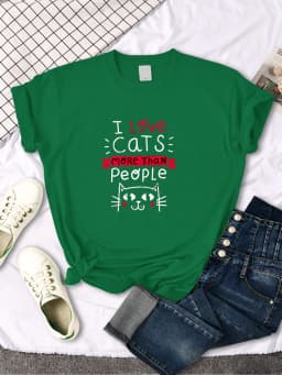 Women Tshirt I Love Cats More Than People Printing Tshirt Vintage Korean Style Woman T-Shirts Gothic Crewneck Women's Shirts
