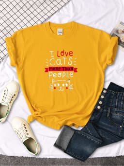 Women Tshirt I Love Cats More Than People Printing Tshirt Vintage Korean Style Woman T-Shirts Gothic Crewneck Women's Shirts