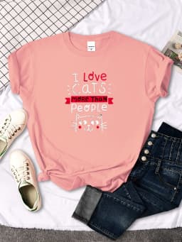 Women Tshirt I Love Cats More Than People Printing Tshirt Vintage Korean Style Woman T-Shirts Gothic Crewneck Women's Shirts