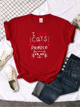 Women Tshirt I Love Cats More Than People Printing Tshirt Vintage Korean Style Woman T-Shirts Gothic Crewneck Women's Shirts