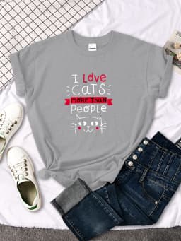 Women Tshirt I Love Cats More Than People Printing Tshirt Vintage Korean Style Woman T-Shirts Gothic Crewneck Women's Shirts