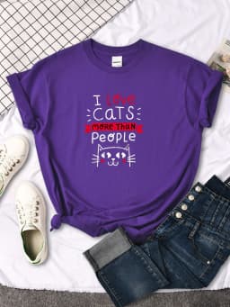 Women Tshirt I Love Cats More Than People Printing Tshirt Vintage Korean Style Woman T-Shirts Gothic Crewneck Women's Shirts