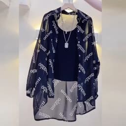 Women's Chiffon T-shirt Letter Plaid Tee Shirts Female Summer Loose Top Long Sleeve T-shirts See Through Thin Tops Coat