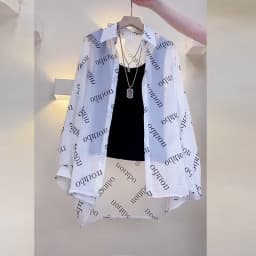 Women's Chiffon T-shirt Letter Plaid Tee Shirts Female Summer Loose Top Long Sleeve T-shirts See Through Thin Tops Coat
