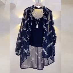 Women's Chiffon T-shirt Letter Plaid Tee Shirts Female Summer Loose Top Long Sleeve T-shirts See Through Thin Tops Coat